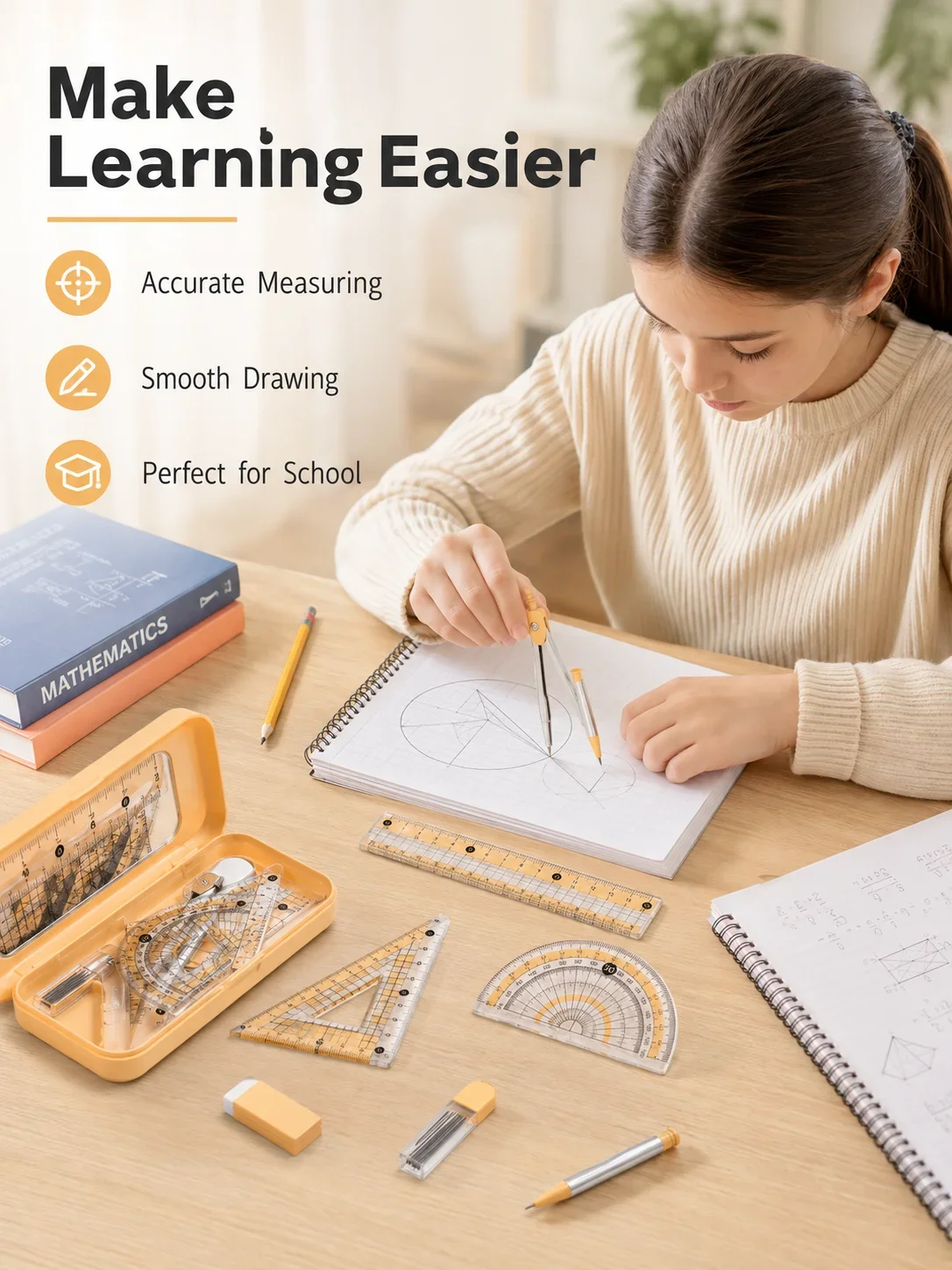 Compass Geometry Set - مجموعة أدوات هندسية للرياضيات مكونة من