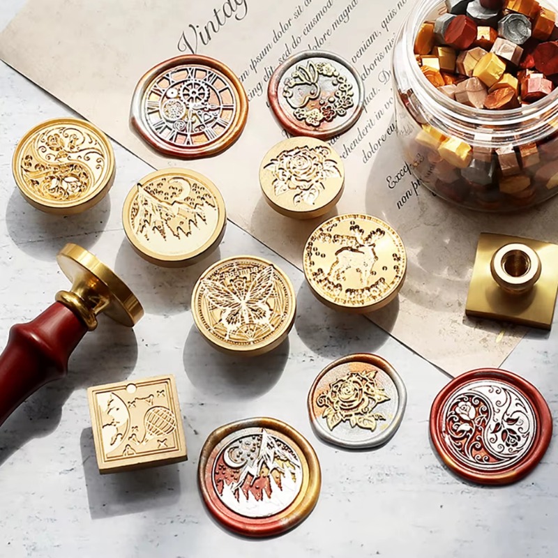 Wax Seal Stamp Kit - 9 أختام شمعية + 1 مقبض،