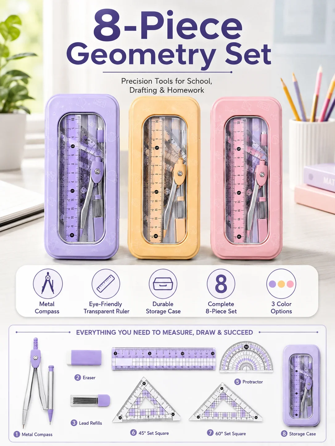 مجموعة أدوات هندسية للرياضيات  - مراجعة Compass Geometry Set وسعره